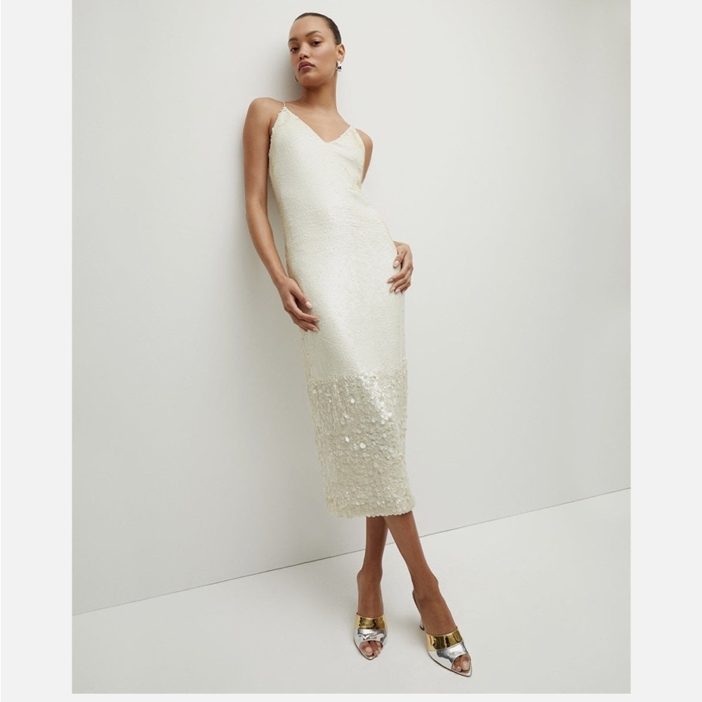 Veronica Beard Cream Slip Midi Dress Spaghetti Strap